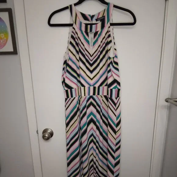 chinese dress ladies Navy Chevron Maxi Dress with Pockets